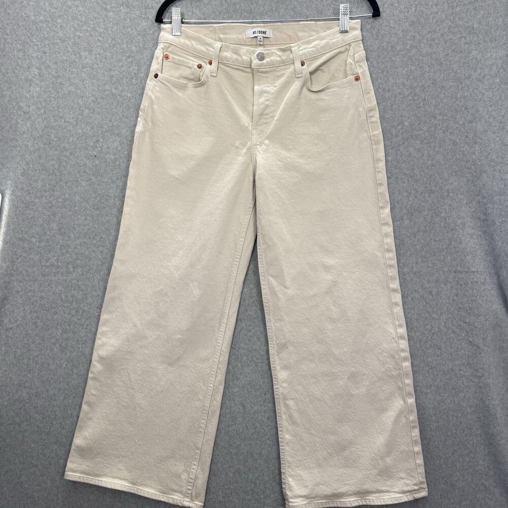RE/DONE Mid Rise Wide Leg Crop Jeans Sz 28‎ Vintage White Button Fly Stretch